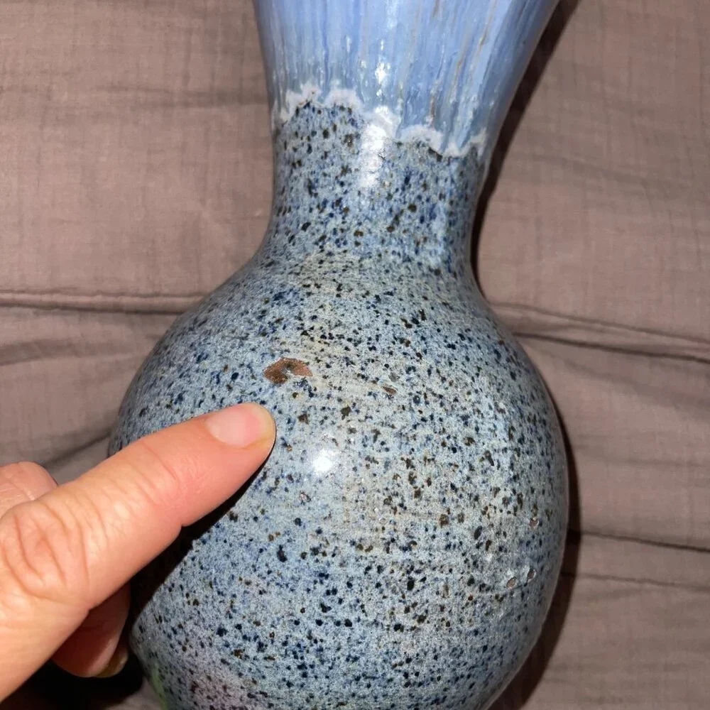 David Stewart Vintage Vase Blue Brown Stoneware Decor Collectible
